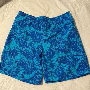 Columbia Blue Swim Trunks with Tropical Print